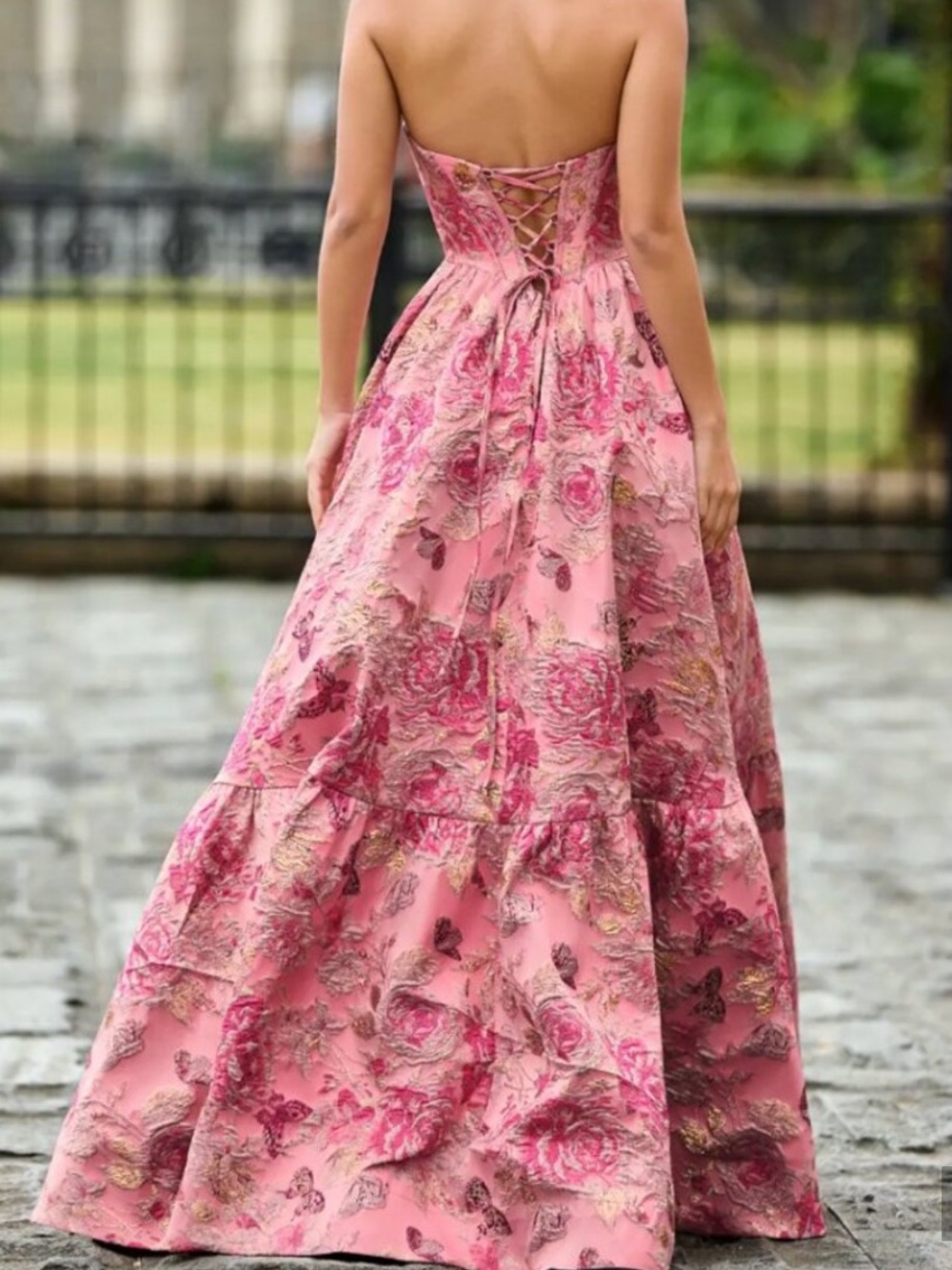 NWT Sherri Hill 57515 Inspired Pink Brocade Ball Gown w/ Pockets - Picture 8 of 10